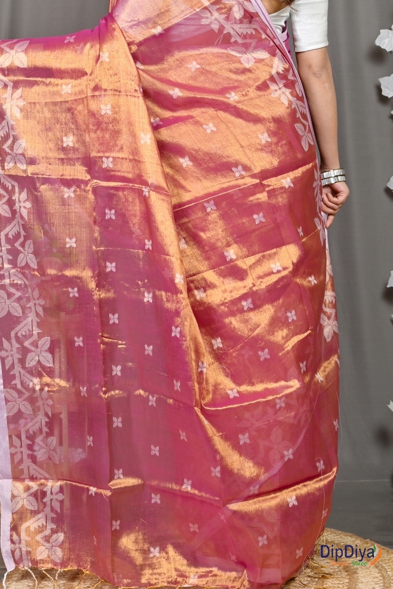 Lotus Pink Cotton Silk Parashar Tissue Jamdani Saree (291)